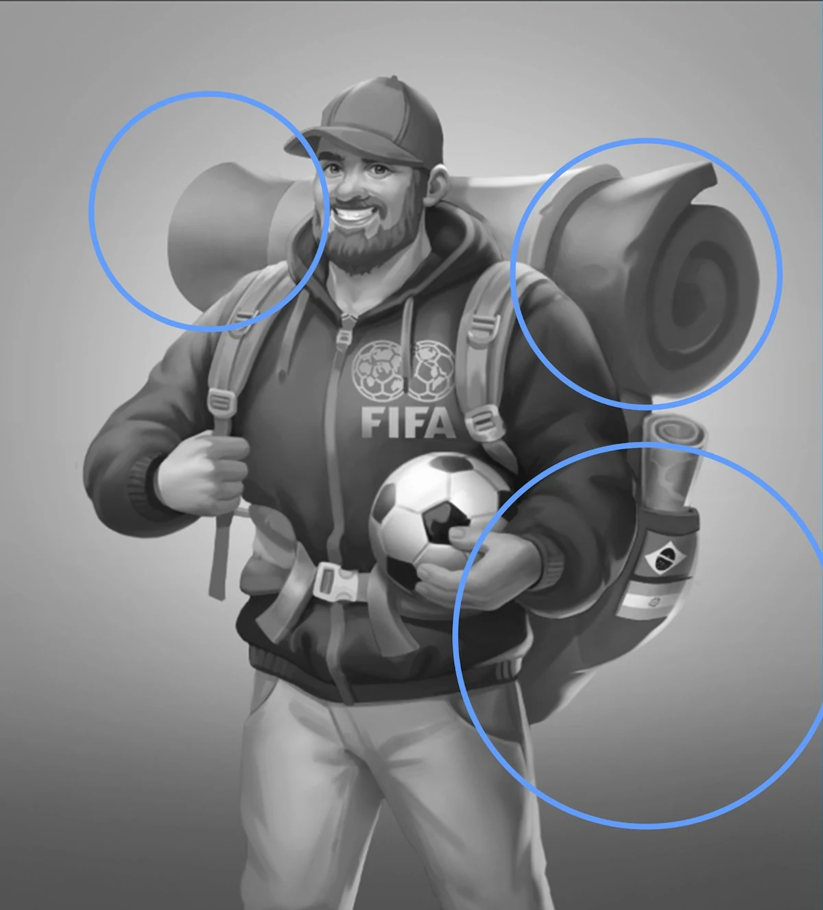 Before-and-after example showing how a Soft Light glow separates the backpack from the character's silhouette