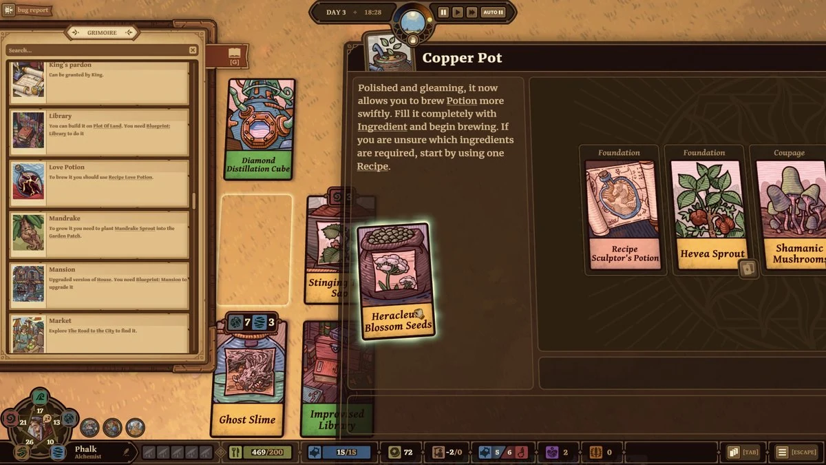 Ways of Alchemy hand-drawn 2D scene with alchemy ingredients, glowing potions, and a mystical workshop background