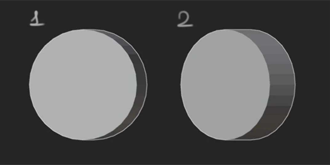 Construction analysis for the second flask icon - the body and lid cylinders shown out of alignment with overlaid corrections to reduce the sidewall and reveal the lid's top plane