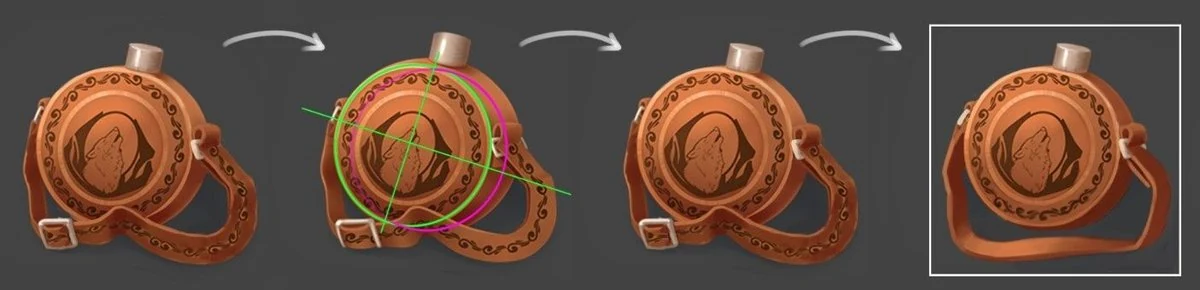 The second flask icon after corrections - sidewall reduced, top plane of the lid visible, strap repositioned within the imaginary square
