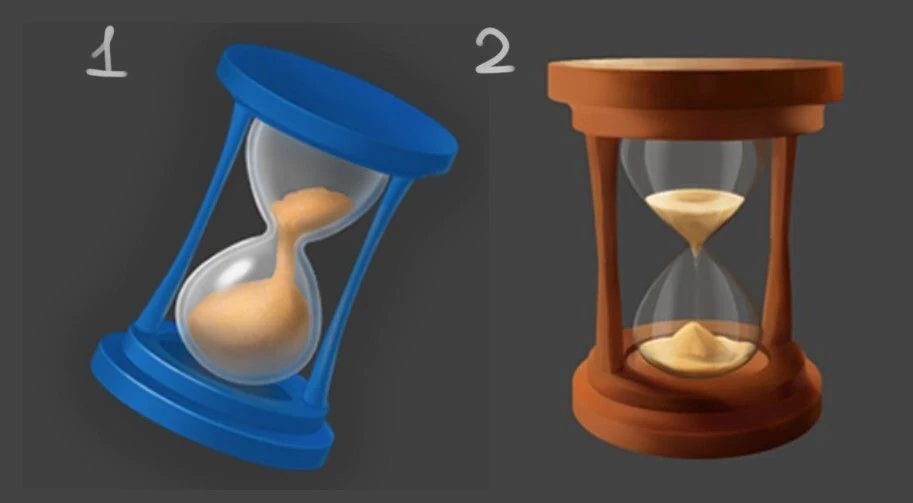 Two candidate watch icons side by side - a blue pocket watch and an orange wristwatch - both lacking clear separation between light and shadow
