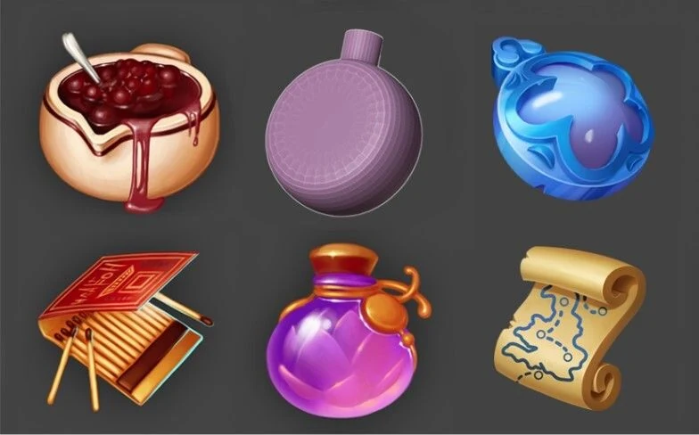 A simple grey 3D flask blockout modeled in Blender, posed in the same foreshortening as the original 2D icon