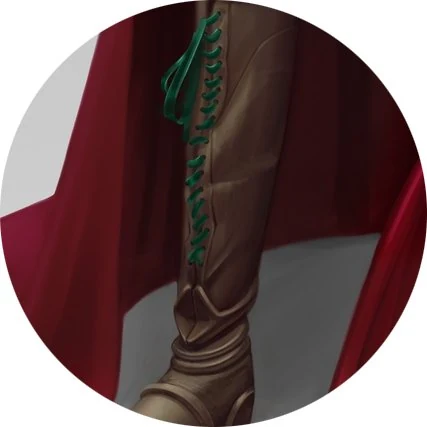 Close-up of the headpiece and veil with annotations suggesting a medieval mesh embellishment to which the veil can be properly attached, plus a larger earring