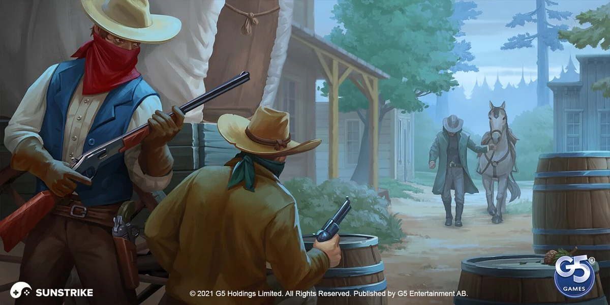 Wild West outlaw characters illustration - 2D game art outsourcing by SunStrike Studios for G5 Games