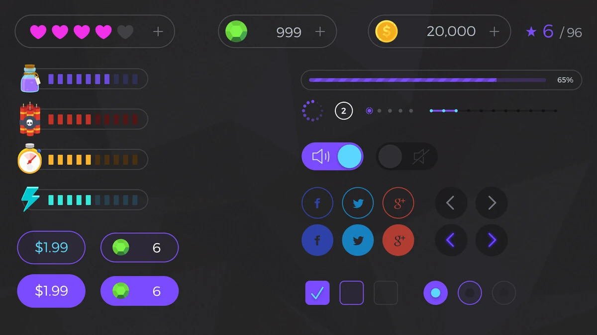 Close-up of a puzzle game user interface displaying clean iconography, level selection menu, and animated reward popup celebrating a completed stage