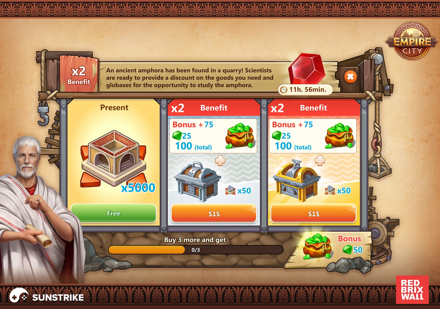 In-game UI screen from Red Brix Wall: Empire City