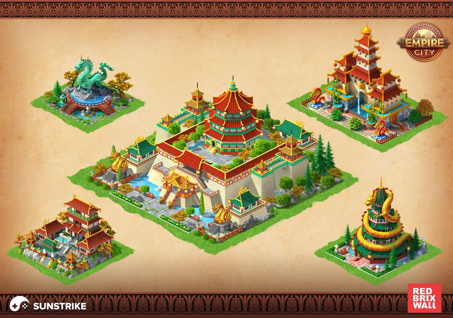Isometric game level for Red Brix Wall: Empire City