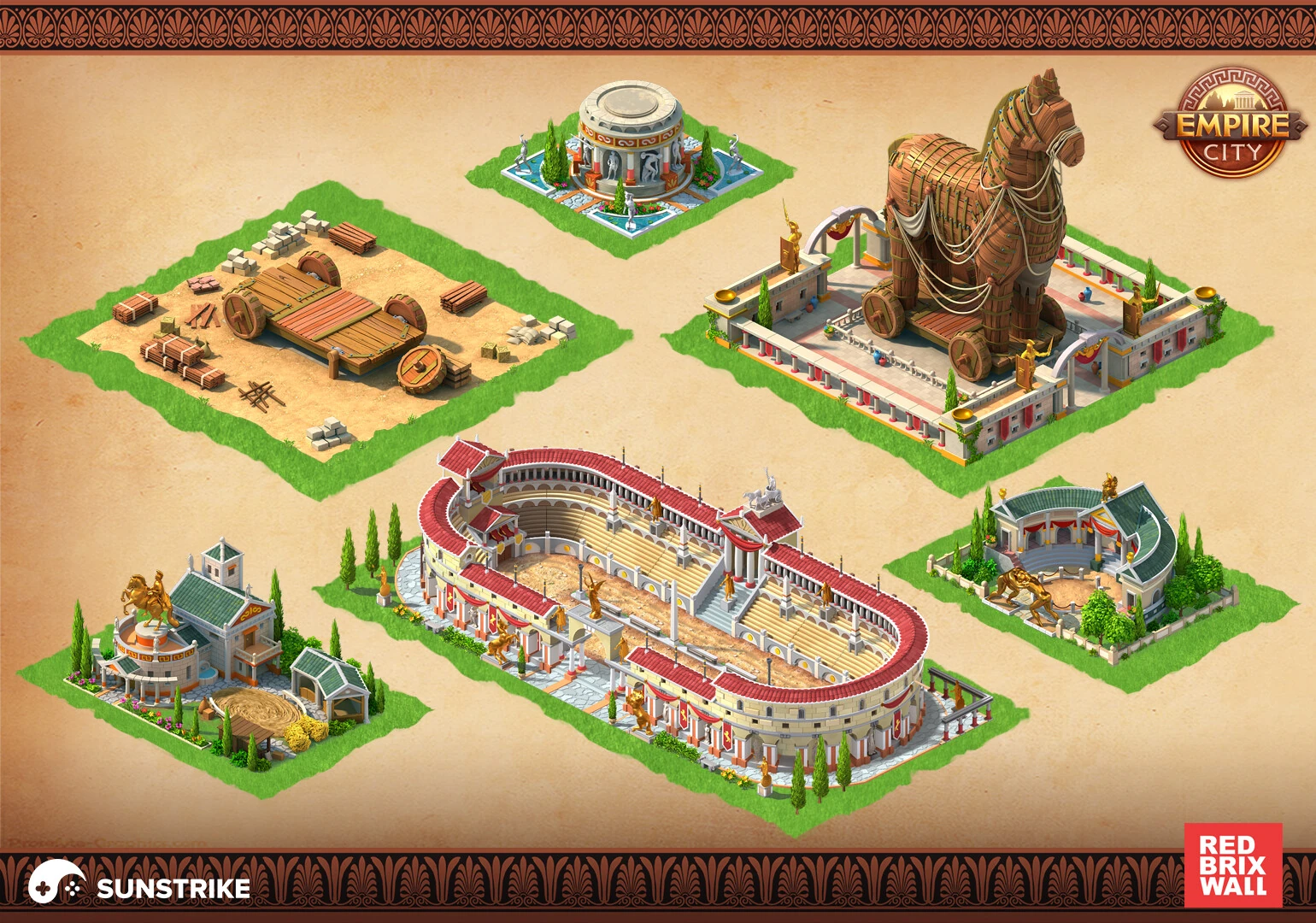 Isometric environment art for Red Brix Wall: Empire City