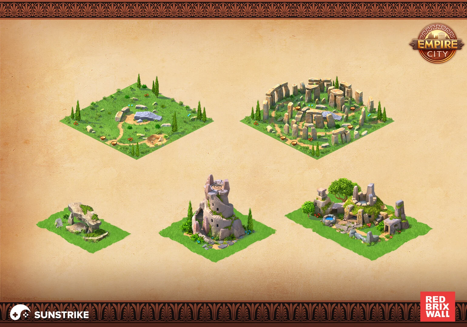 Isometric game level for Red Brix Wall: Empire City