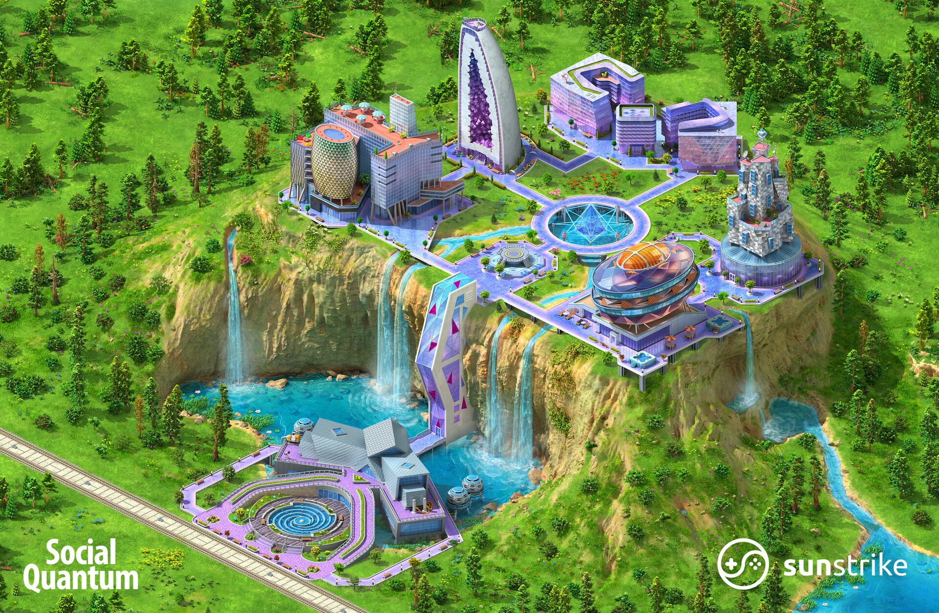 Isometric game environment art for city builder games - Social Quantum: Megapolis