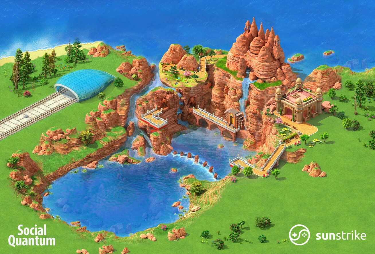 Isometric environment art for Social Quantum: Megapolis