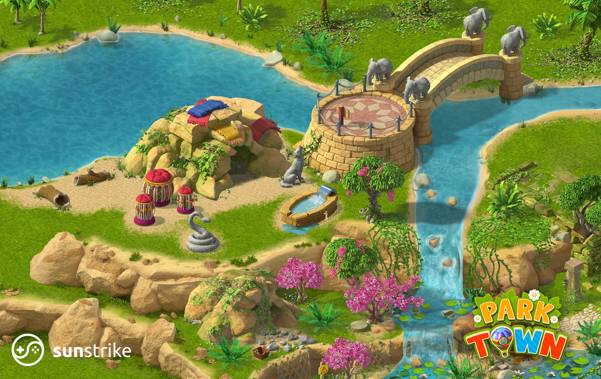 Isometric game level for Red Brix Wall: Park Town