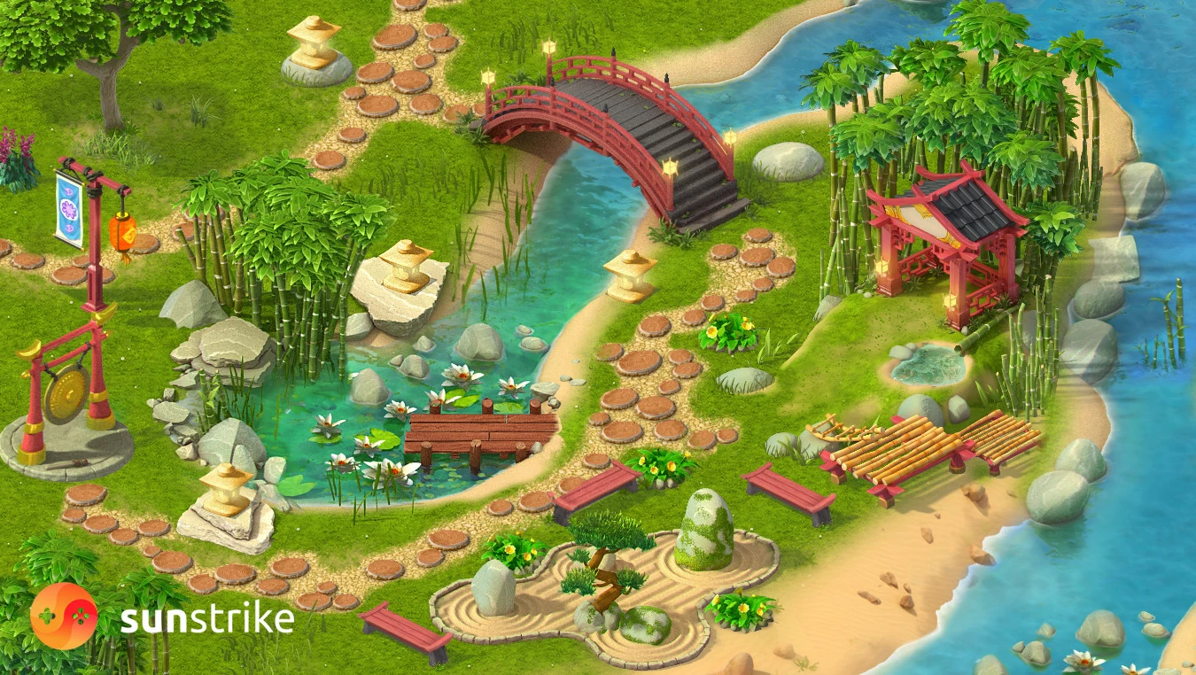 Isometric environment art for Red Brix Wall: Park Town