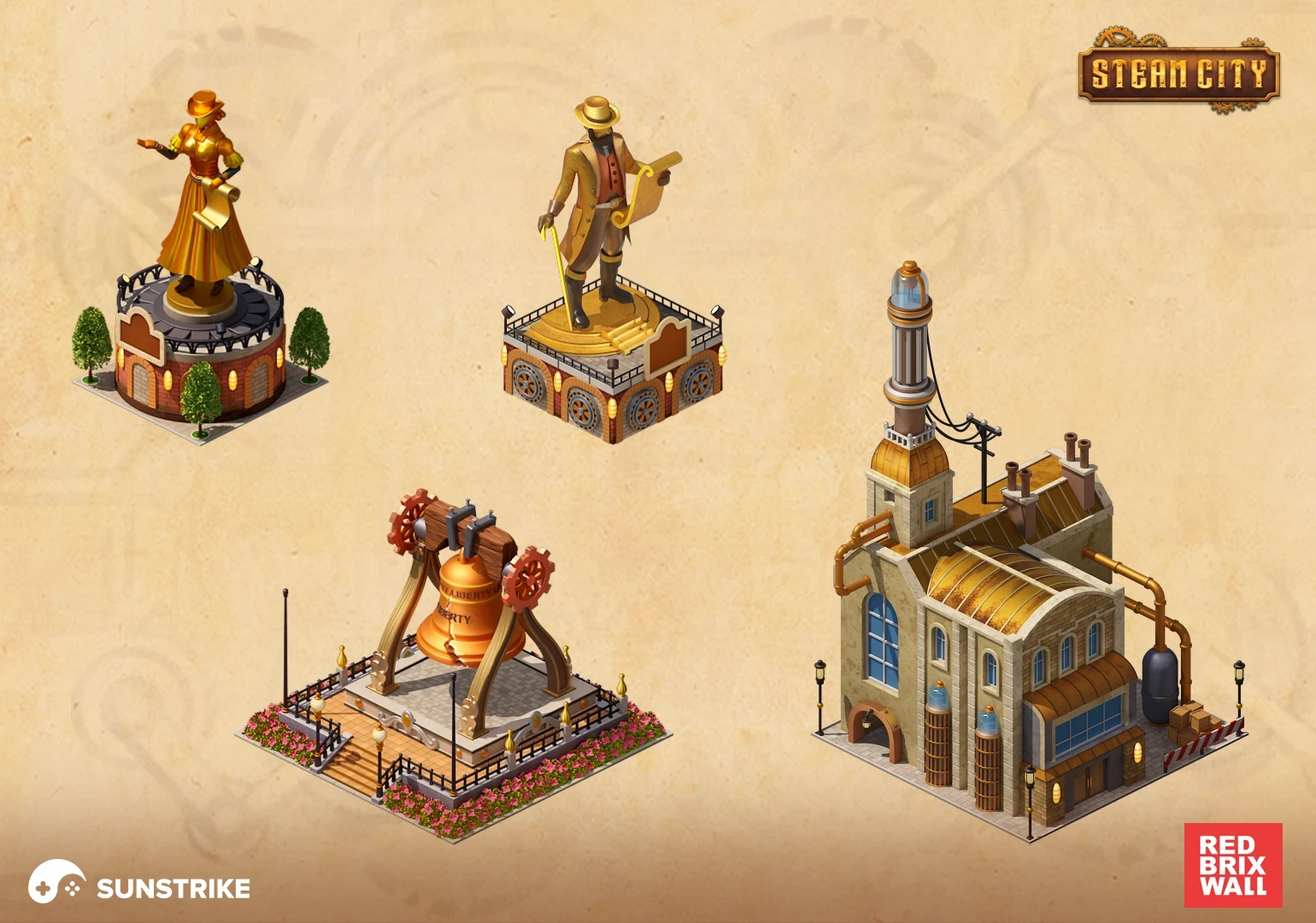 Isometric location design for Red Brix Wall: Steam City