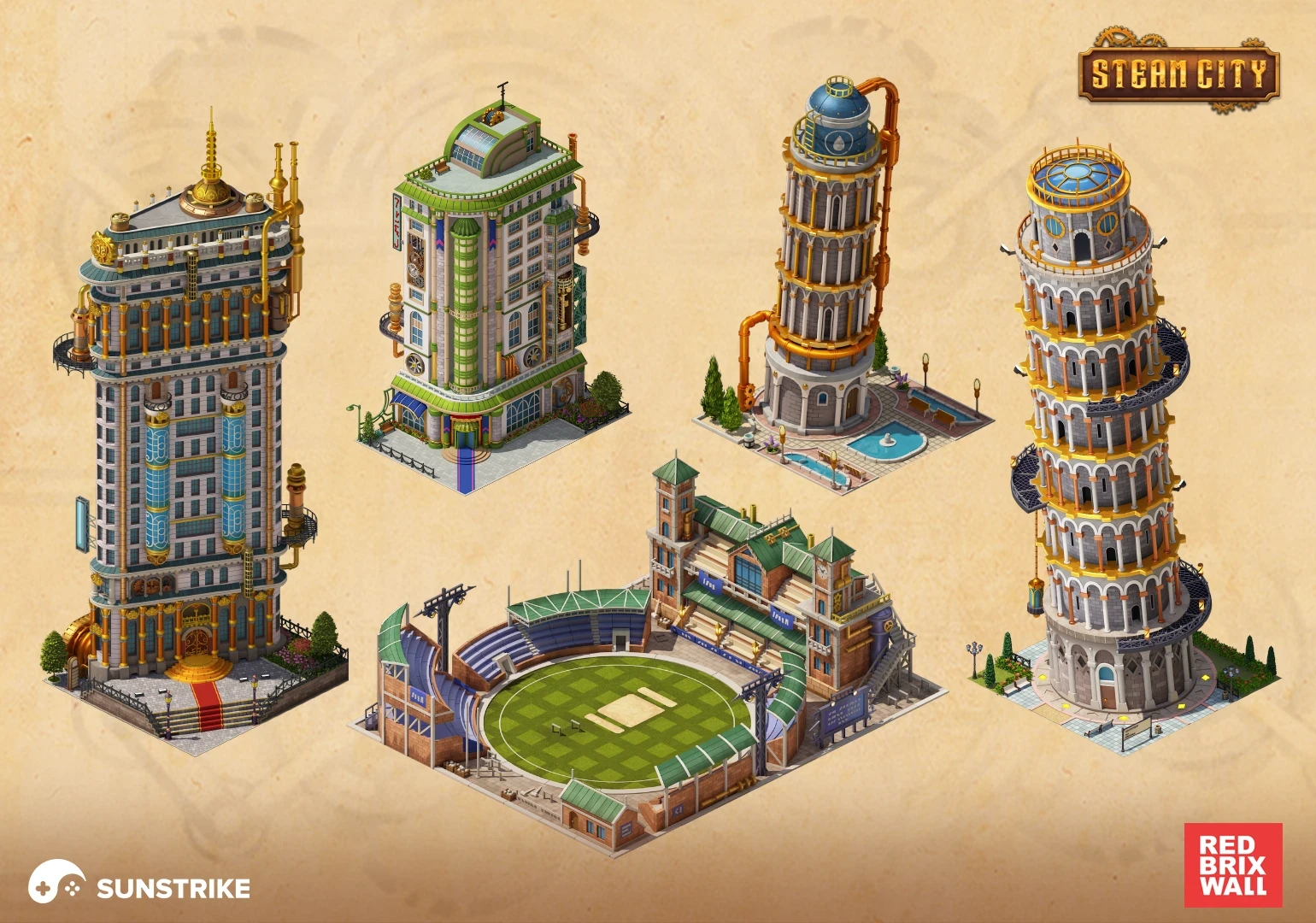Isometric scene from Red Brix Wall: Steam City