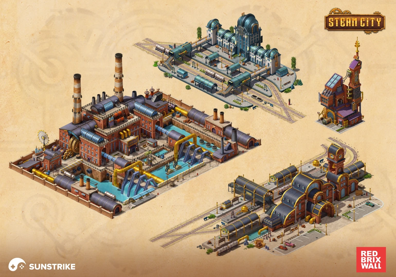 Isometric scene from Red Brix Wall: Steam City