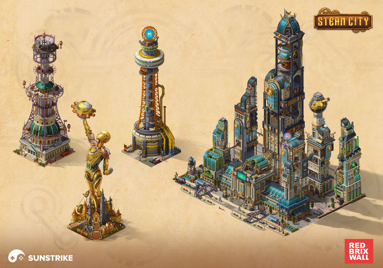 Isometric game level for Red Brix Wall: Steam City