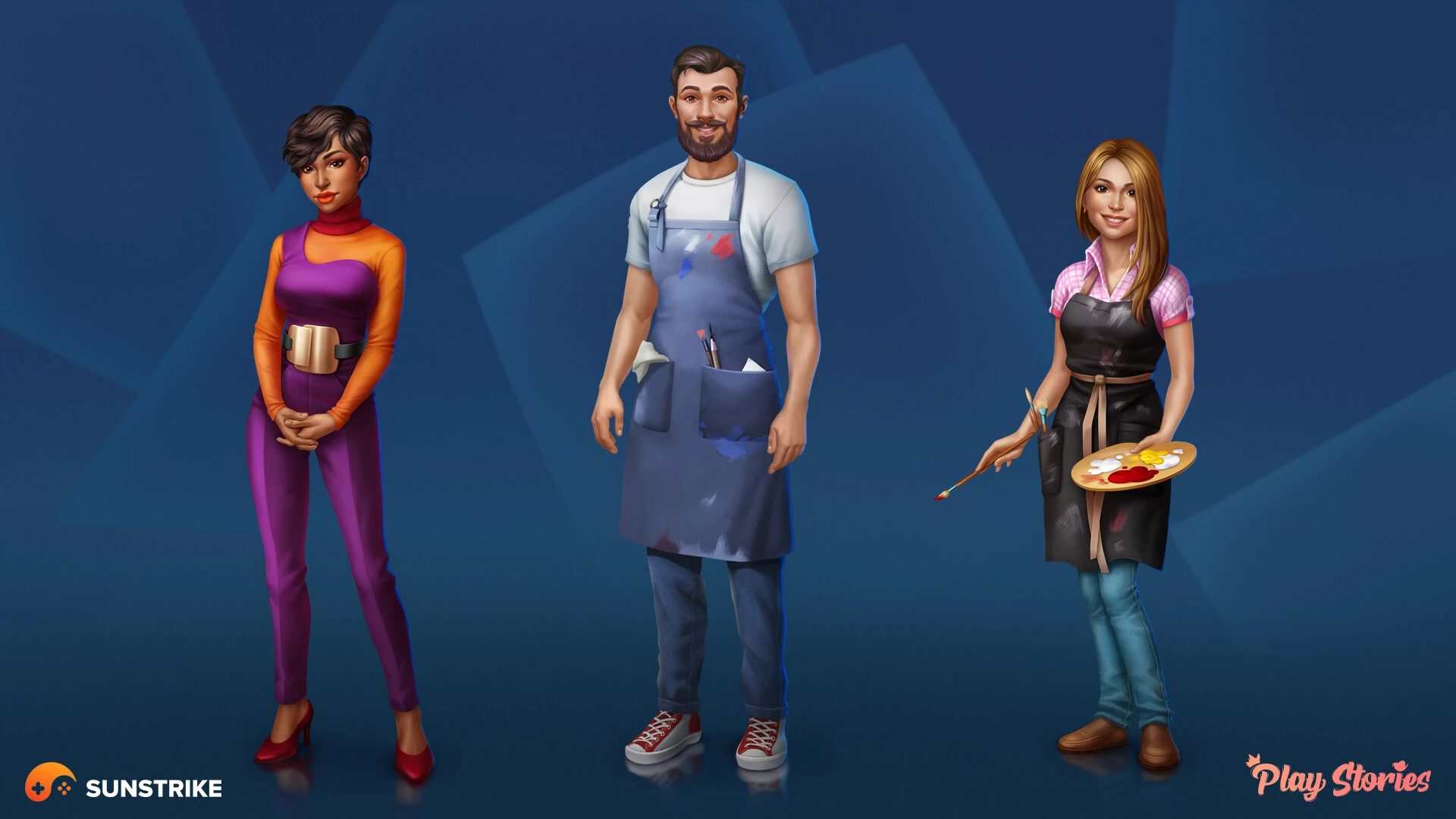 Stylized 2D character design - artist personas for Play Stories casual mobile game