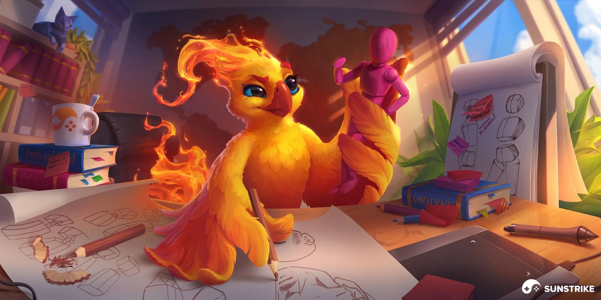 2D game art outsourcing - phoenix character concept art for video game