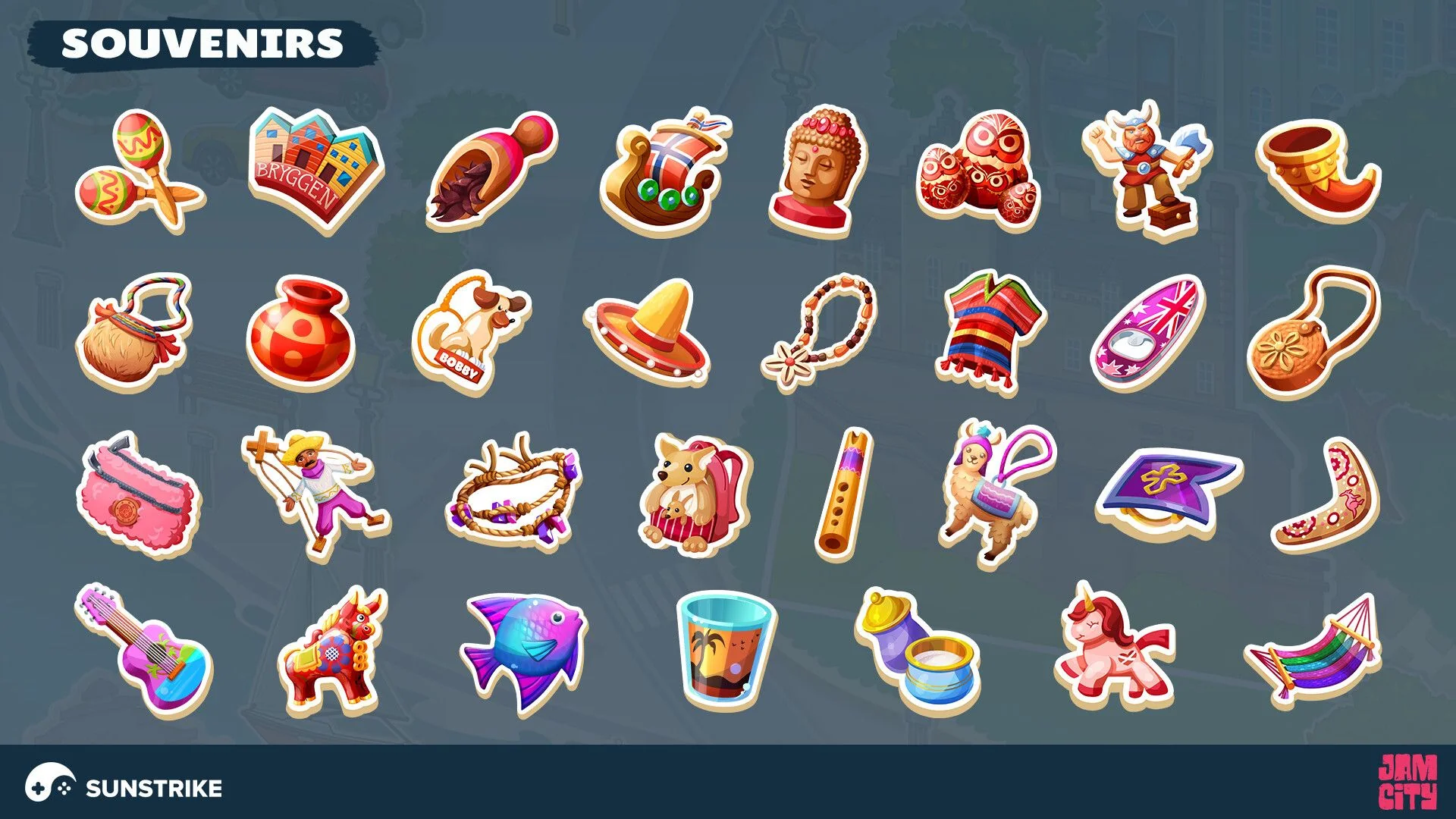 2D game art services - souvenir item icons for casual mobile game