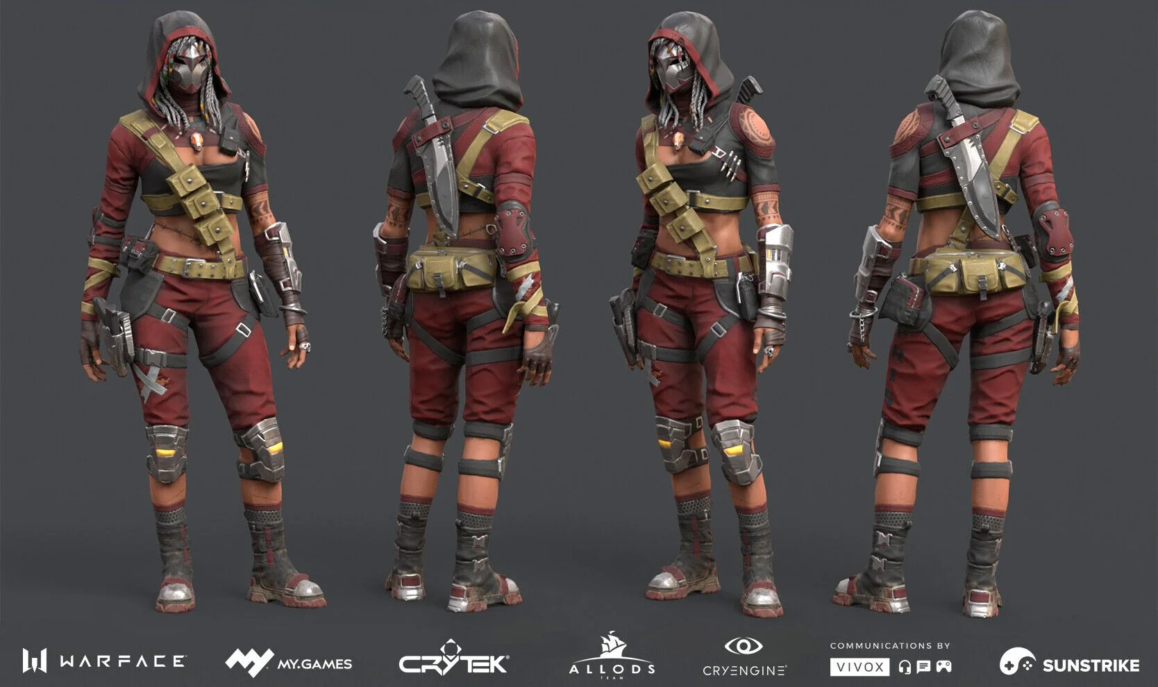 Realistic 3D game character - female assassin character design for Warface CryEngine