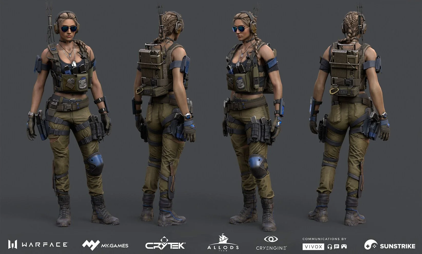 Realistic 3D game character - female soldier for Warface CryEngine