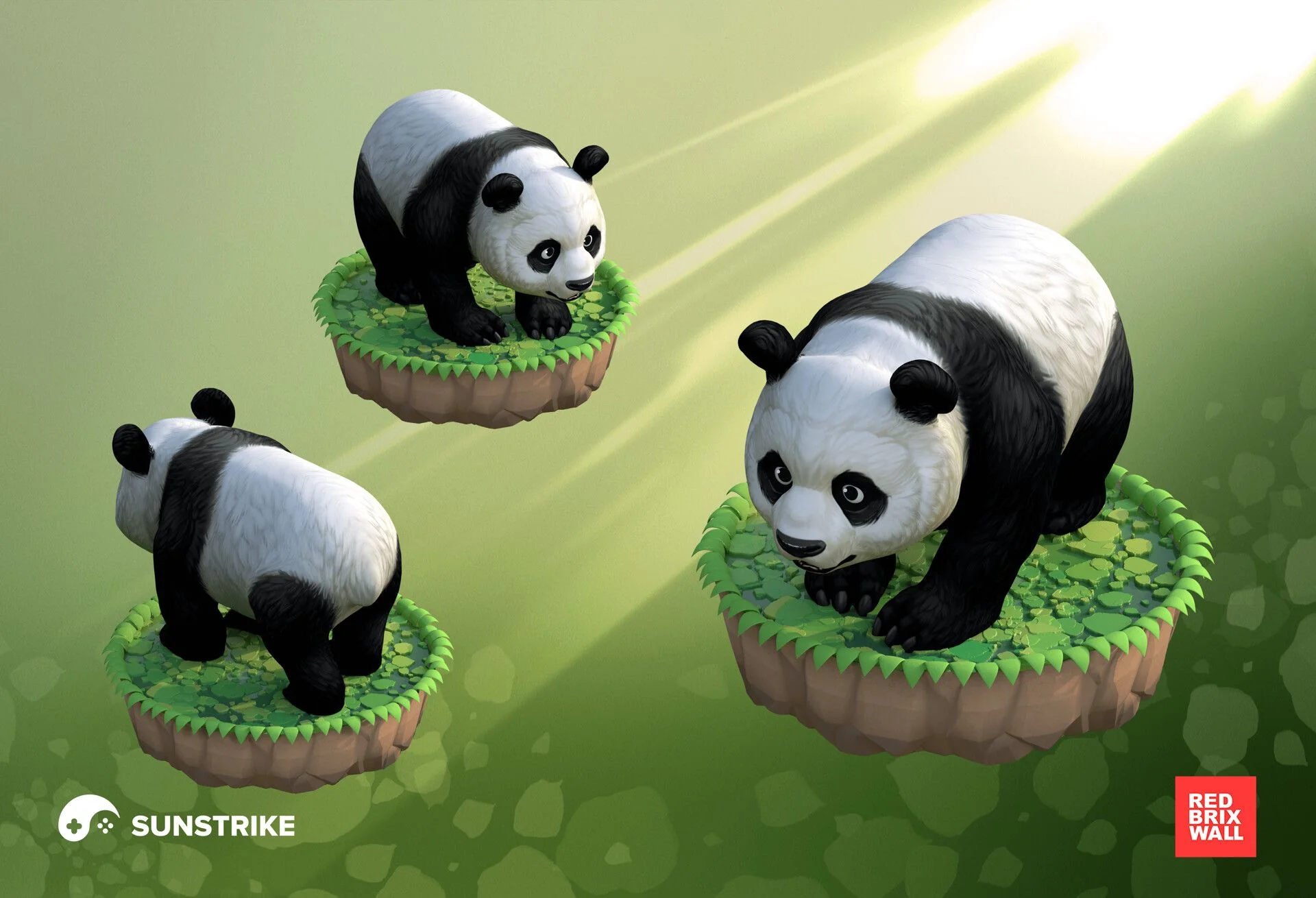 Stylized 3D character design - panda characters for mobile game