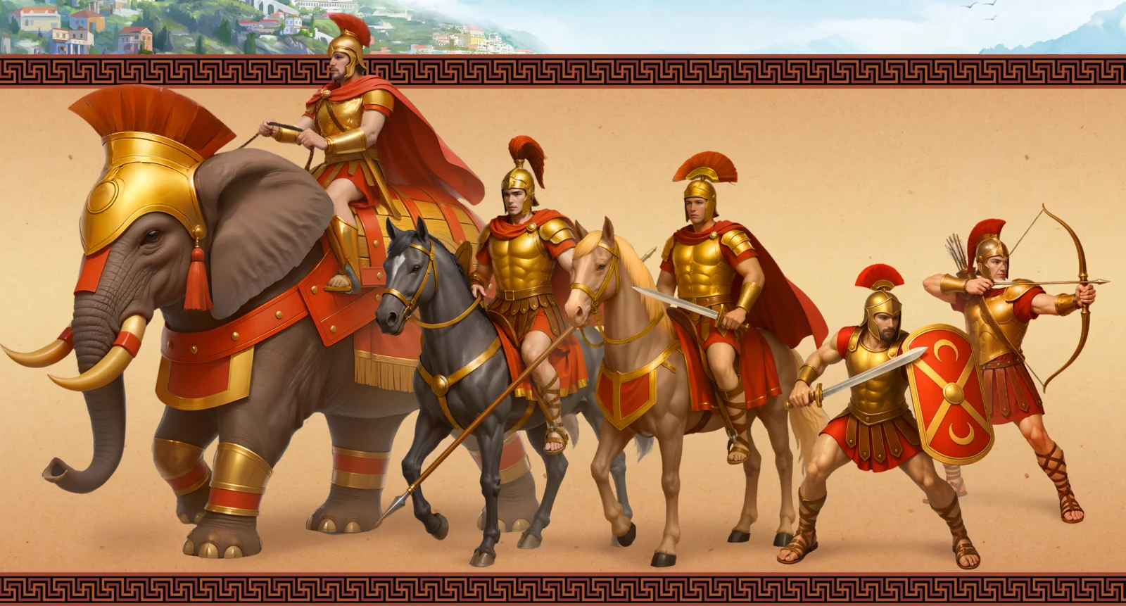 AI character design - Roman cavalry units with elephant horsemen and archer
