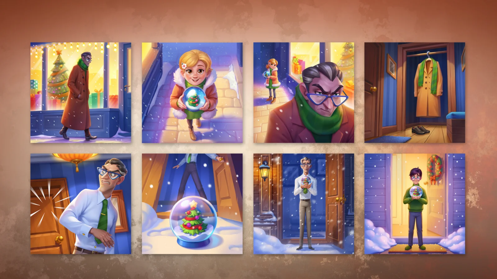 AI seasonal event art - Christmas casual mobile illustrations with holiday characters