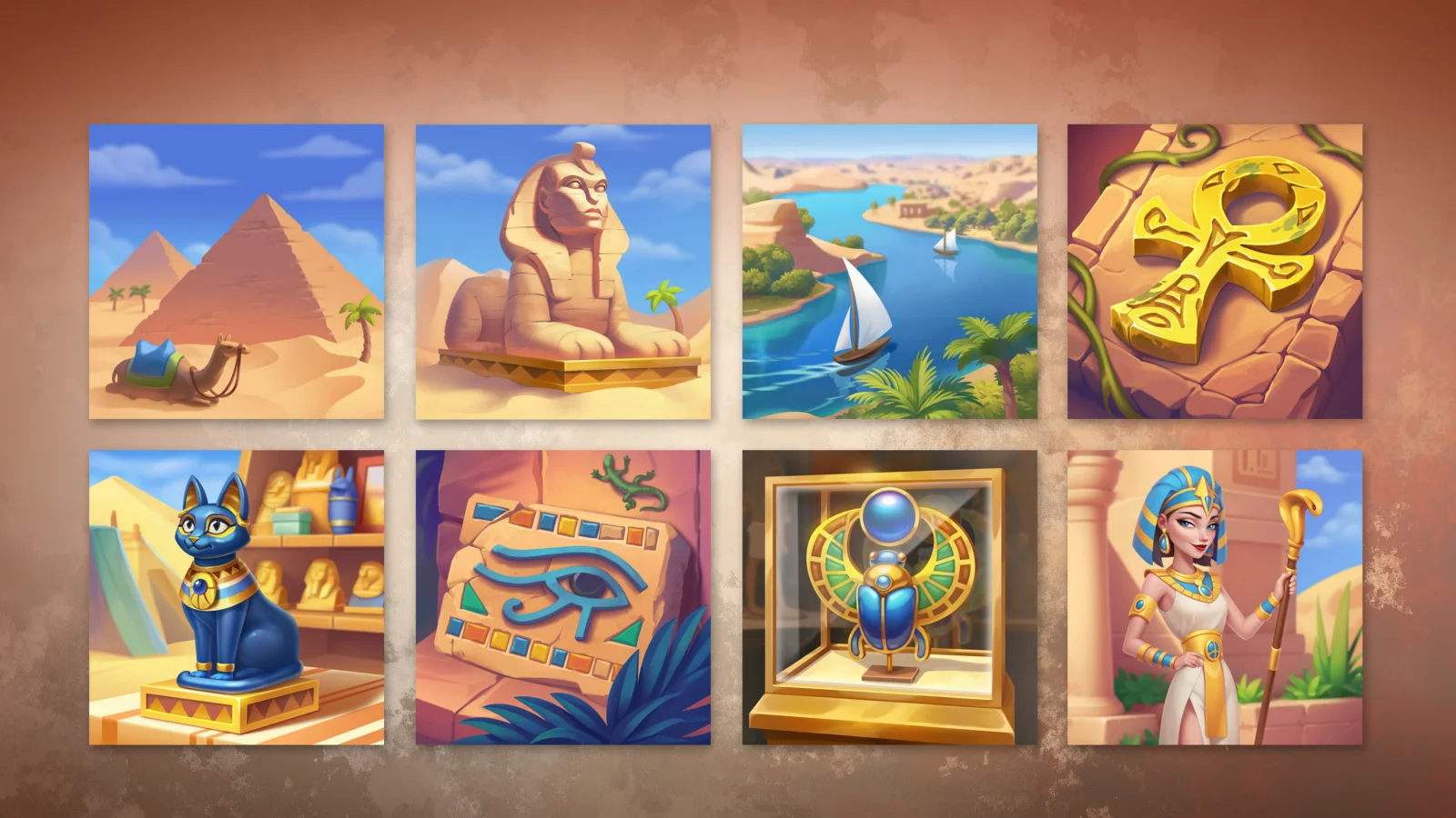 AI themed event art - Egyptian seasonal pack with pyramids sphinx and Cleopatra