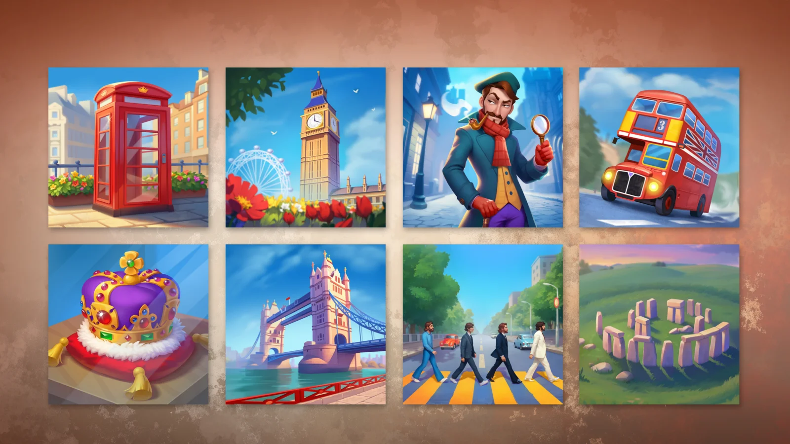 AI themed event art - London seasonal pack with Big Ben double-decker bus and Tower Bridge
