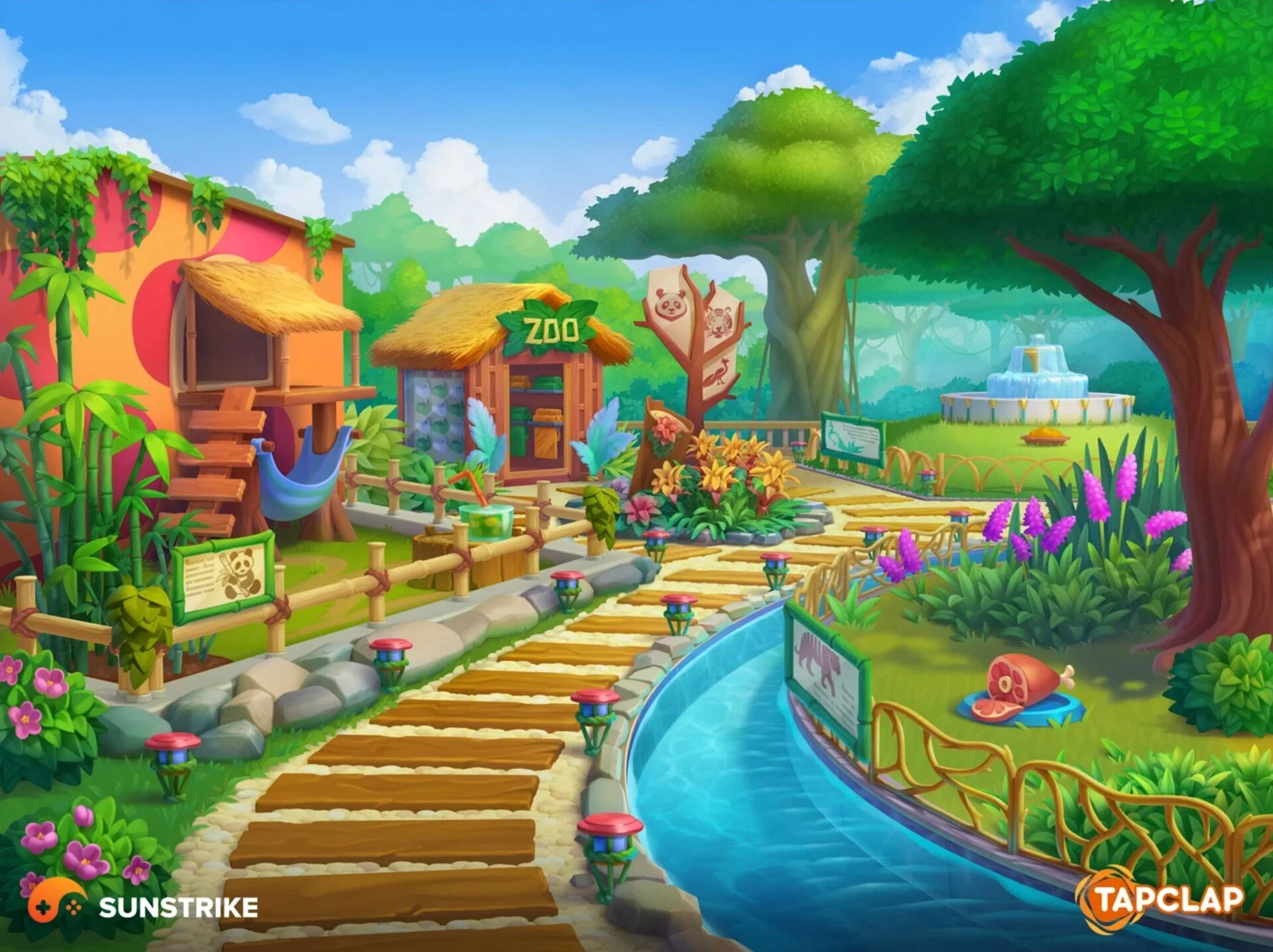 Casual game background art - colorful zoo environment for mobile game