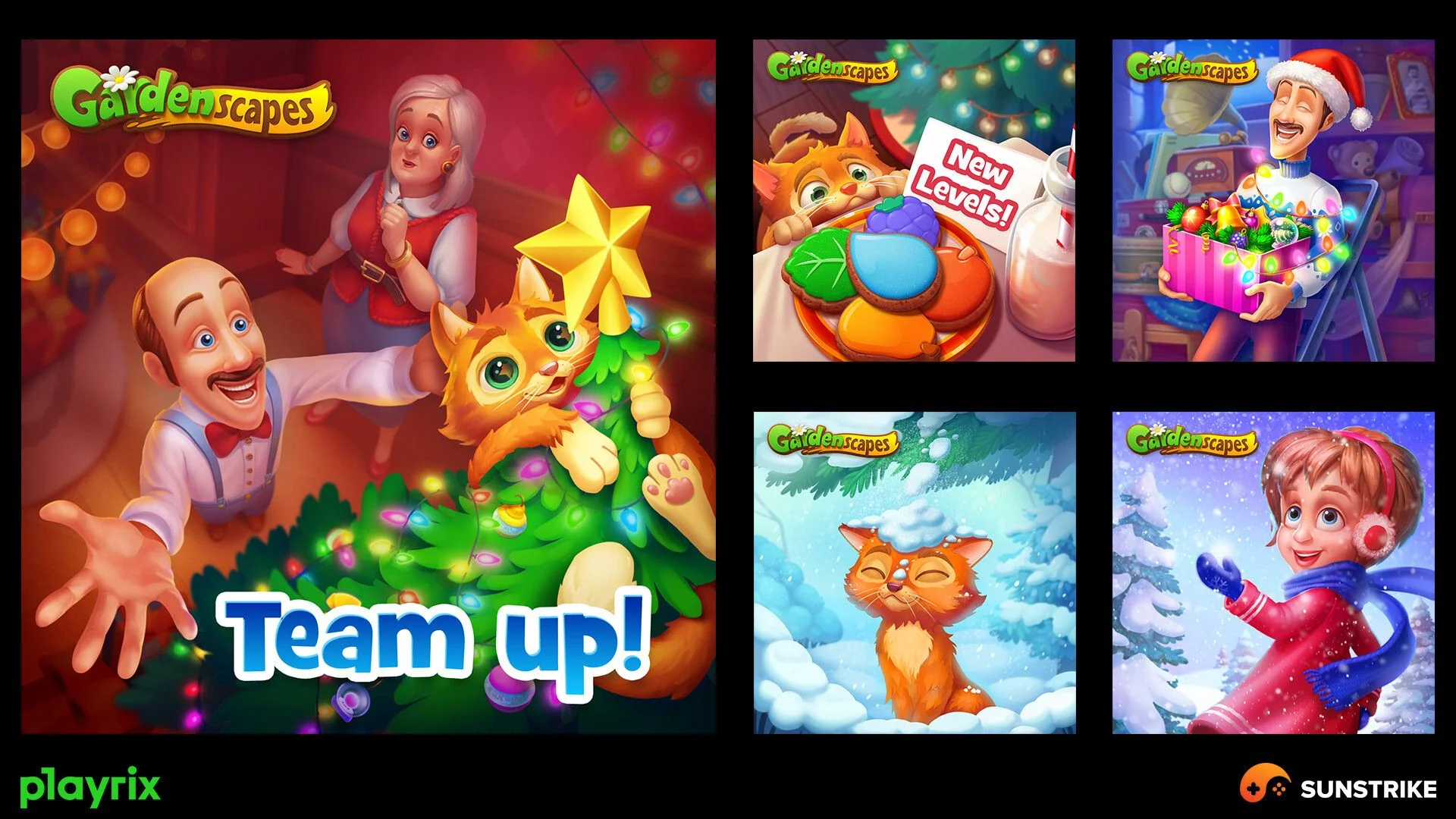 Video game advertising creatives - banner ads and social promo art for Gardenscapes by Playrix