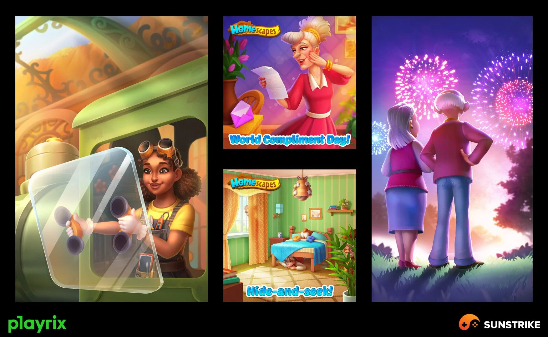 Mobile game ads and promo art - social media creatives for Homescapes by Playrix