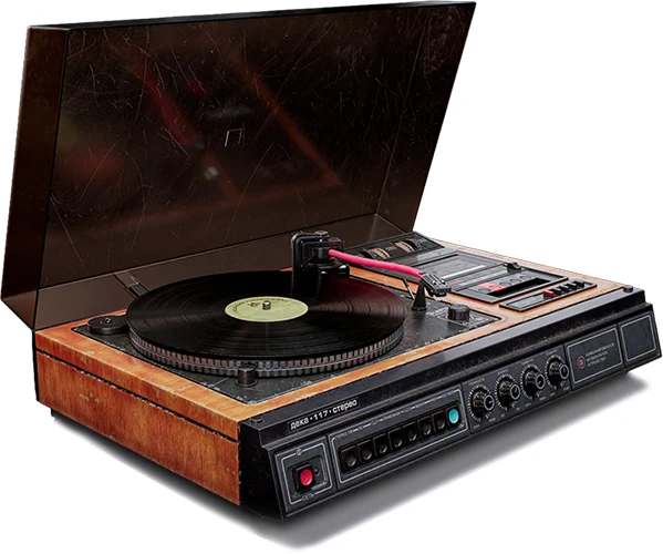 Audio production for video game advertising - vintage record player