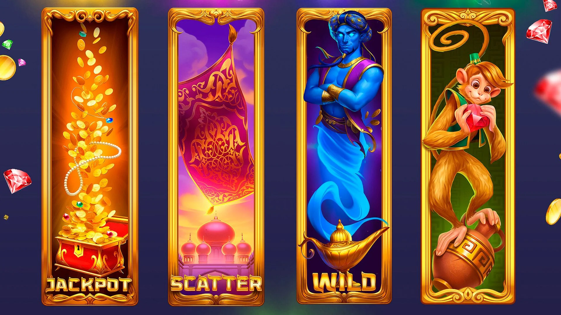 Slot machine artwork - Arabian nights slot symbols and characters design