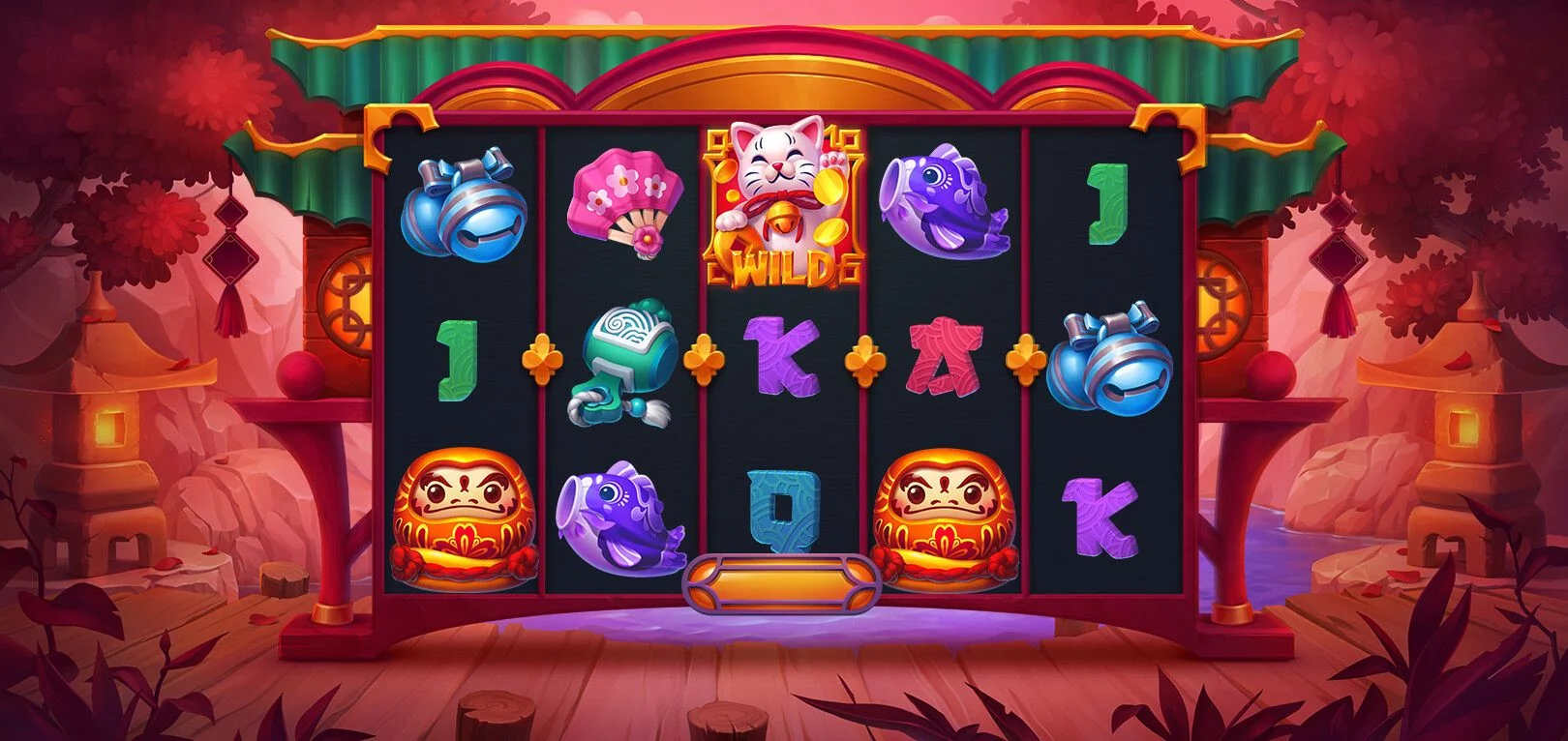 Slot machine game design - Asian themed casino slot with characters and symbols