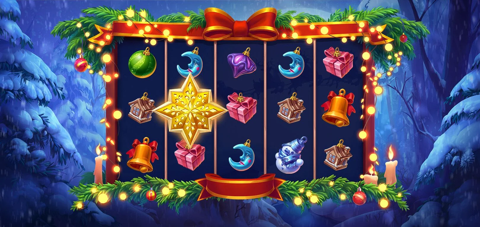 Slot game design - Christmas themed casino slot machine art with symbols and background