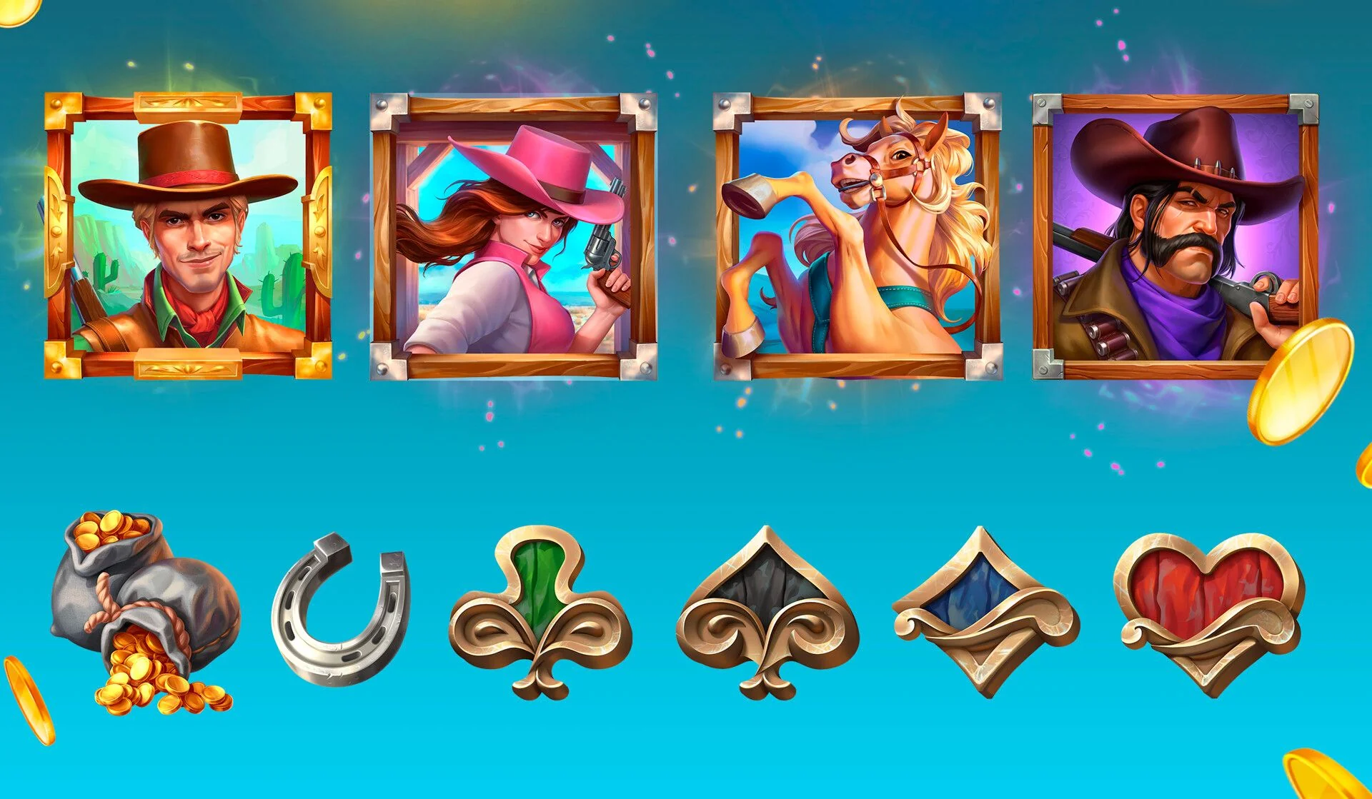 Slot characters and symbols design - wild west casino slot machine artwork