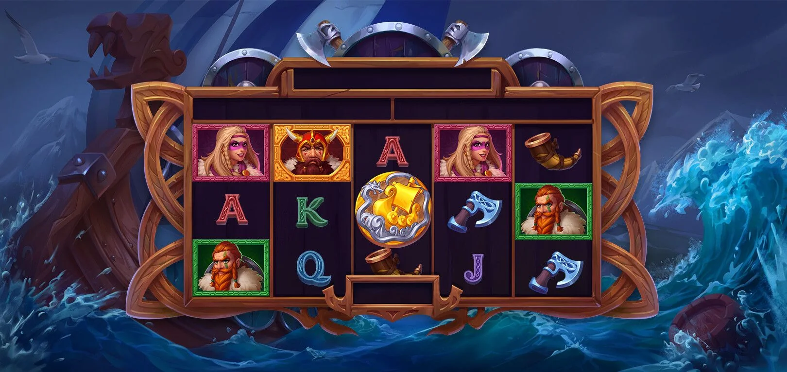 Slot machine game design - Viking themed casino slot with characters and symbols